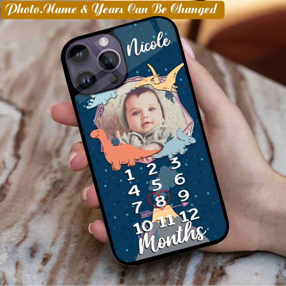Dinosaur Milestone, Baby months - Custom Name - Gift for baby, Birthday gift - Custom phone case