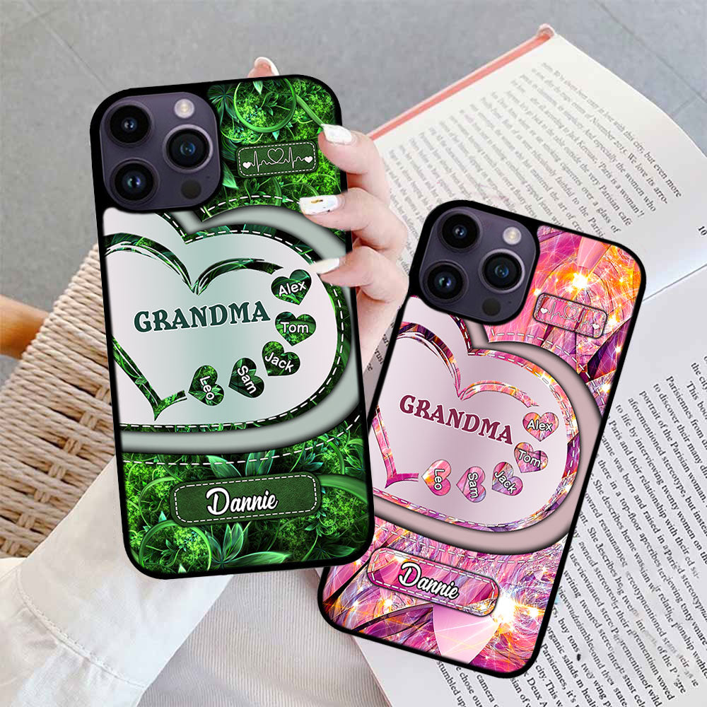 Sparkling Grandma - Mom With Sweet Heart Kids, Multi Colors Personalized Glass Phone Case - 230603