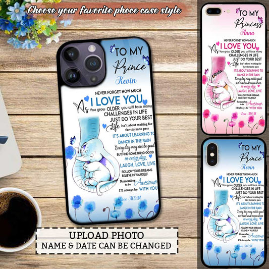 Elephant Mom, I Love You In Everyday Laugh Love Live I'll Always Be With You - Custom Names - Gift for daughter, son, granddaughter, grandson- Custom phone case