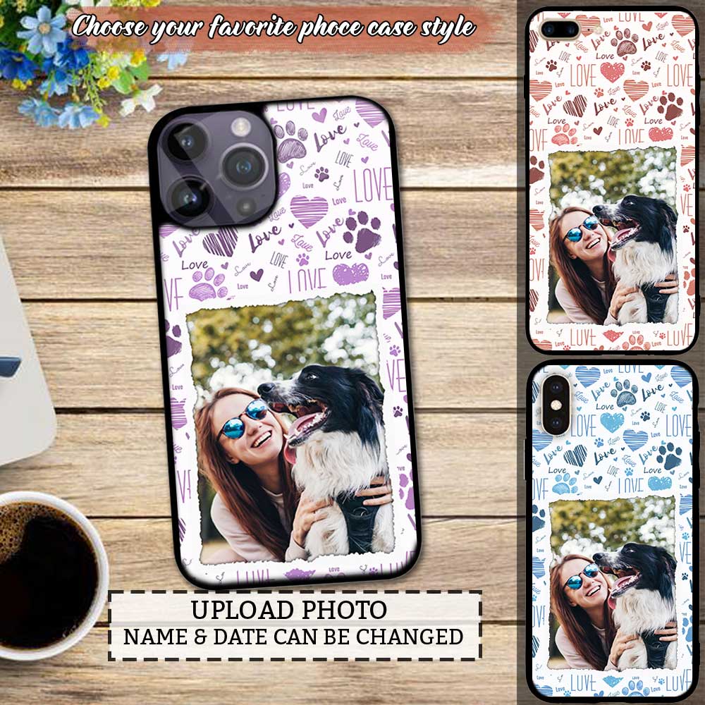 Paw Heart Love Pattern Upload Photo Gift  Dog Mom Dog Dad Silicone Phone Case phonecasecustom.com