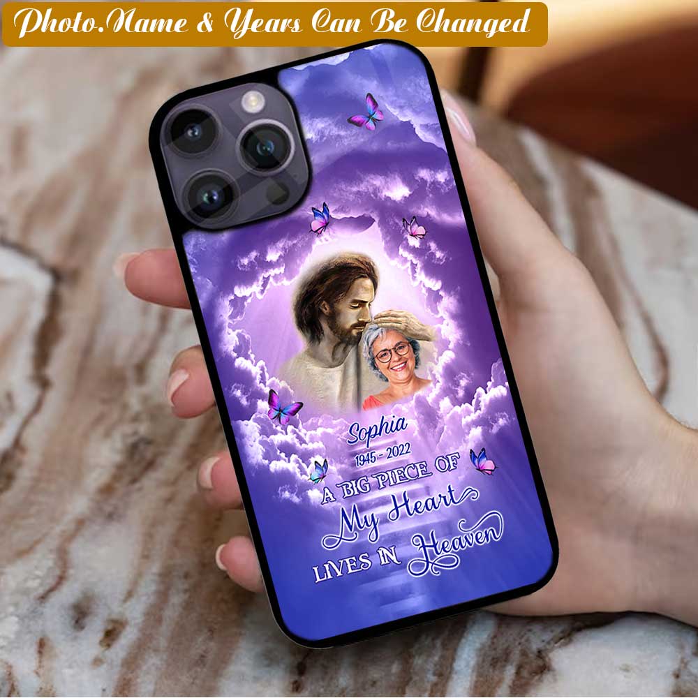 Memorial Upload Photo Gift, A Big Piece Of My Heart Lives In Heaven Personalized Upload Photo Phone Case phonecasecustom.com