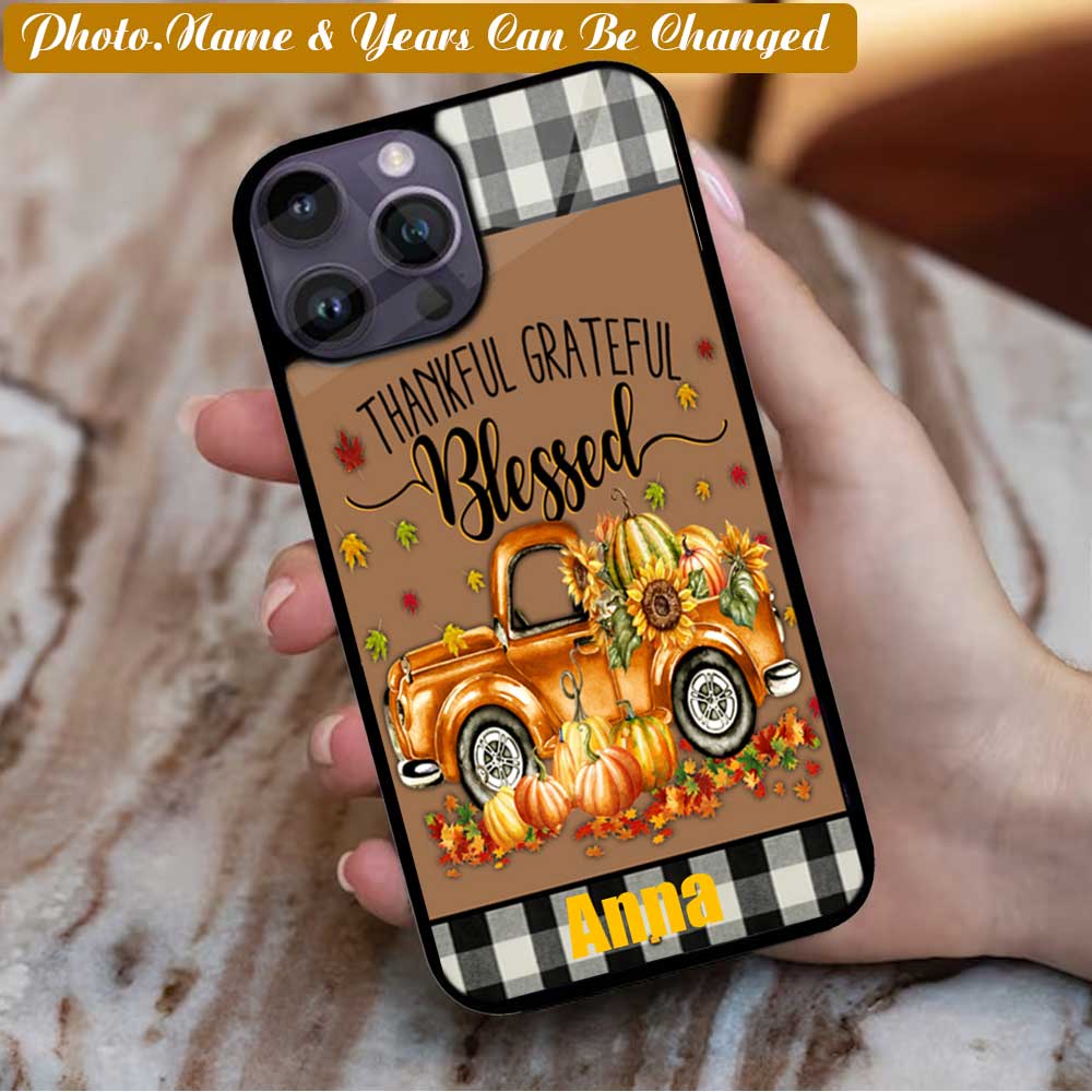 Thankful Grateful Blessed Fall Truck - Welcome Housewarming- Custom Name - Gift for Family, father, daddy- Custom phone case