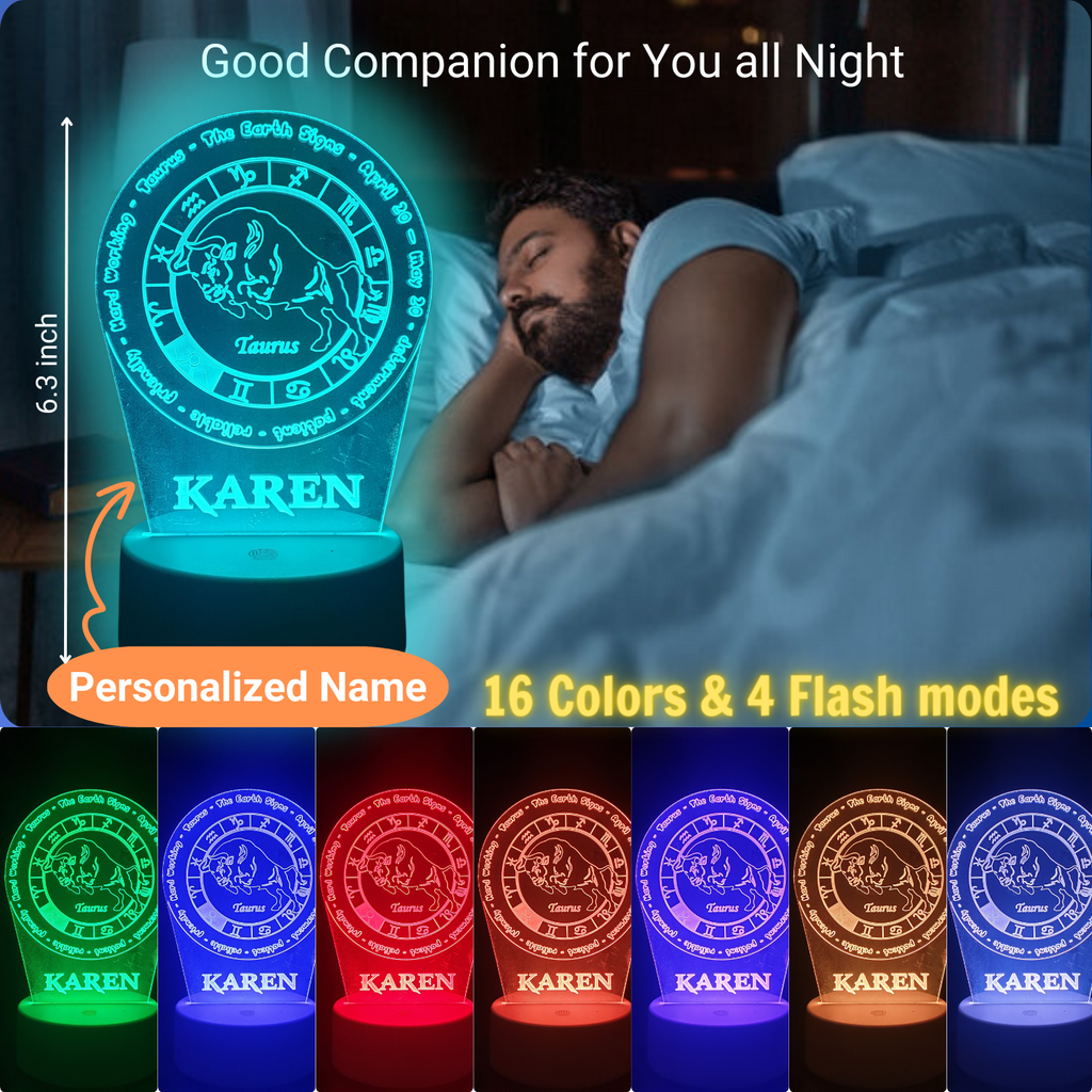 3D Illusion Lamp Zodiac Taurus Sign02 with Remote Control Desk Visual Lamp 16 Changeable Colors Birthday Gifts Night Lights for you, for friend, for Kids Home Décor