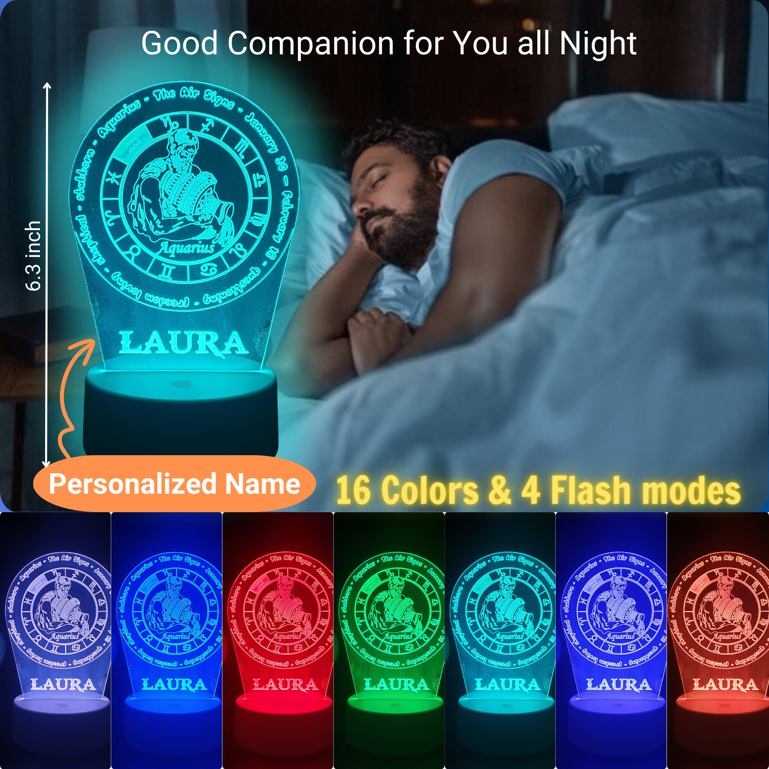 3D Illusion Lamp Zodiac Aquarius Sign02 with Remote Control Desk Visual Lamp 16 Changeable Colors Birthday Gifts Night Lights for you, for friend, for Kids Home Décor