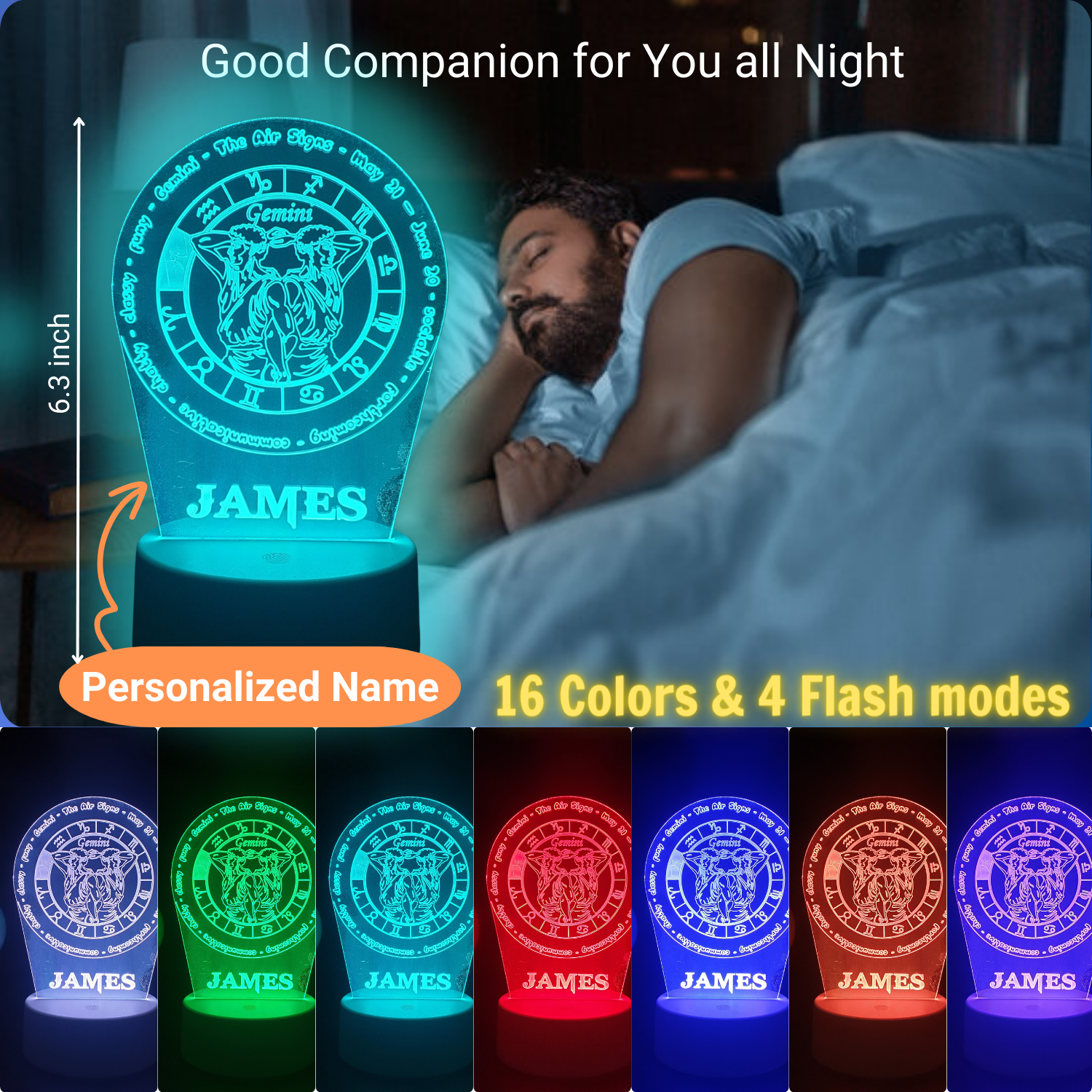 3D Illusion Lamp Zodiac Gemini Sign02 with Remote Control Desk Visual Lamp 16 Changeable Colors Birthday Gifts Night Lights for you, for friend, for Kids Home Décor