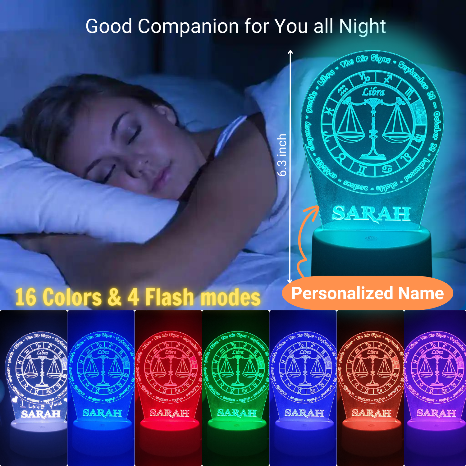 3D Illusion Lamp Zodiac Libra Sign02 with Remote Control Desk Visual Lamp 16 Changeable Colors Birthday Gifts Night Lights for you, for friend, for Kids Home Décor