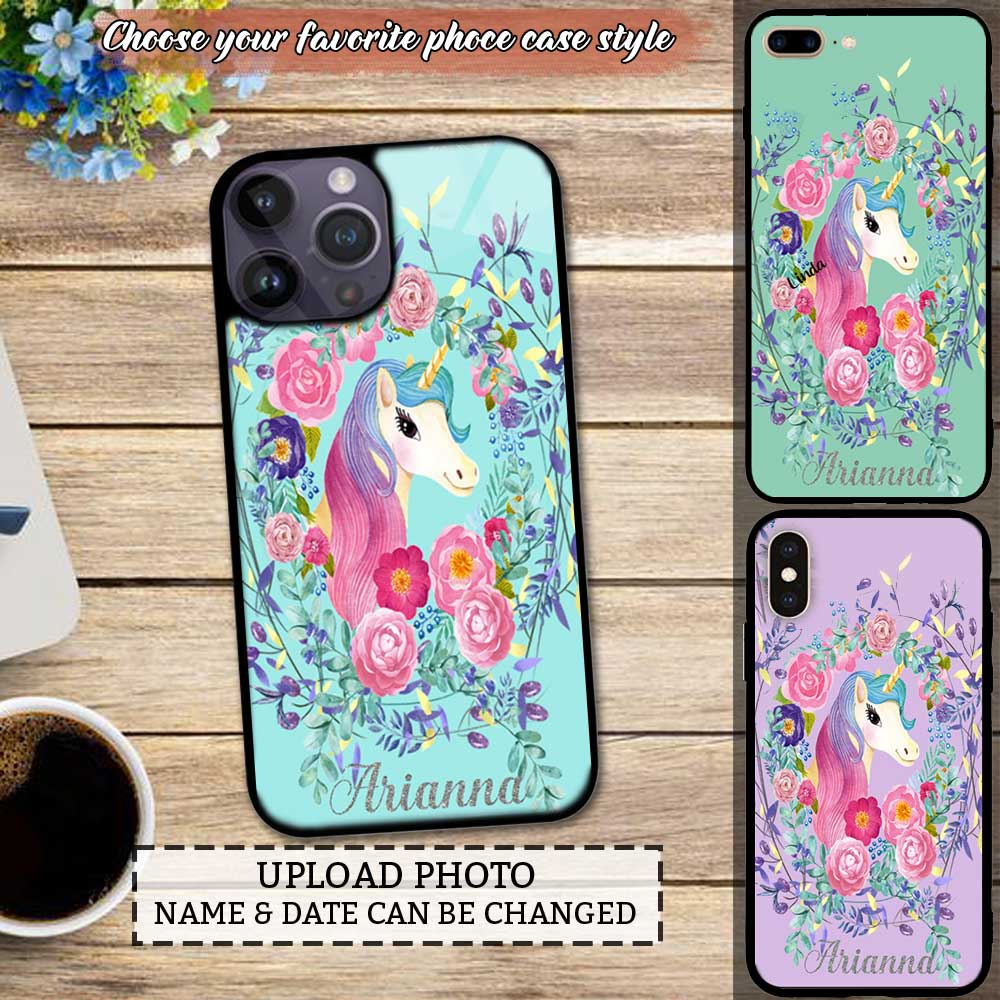 Beautiful Unicorn Flower - Phone case Custom Name - Gift for unicorn lover