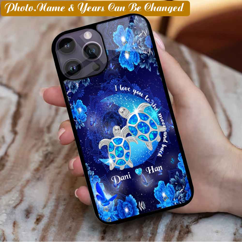 Blue Diamon Turtle couple on the moon, I love you to the moon and back - Valentine - Aniversay - Gift for couple, lovers, Girl friend, Boy friedns, Wife & Husband