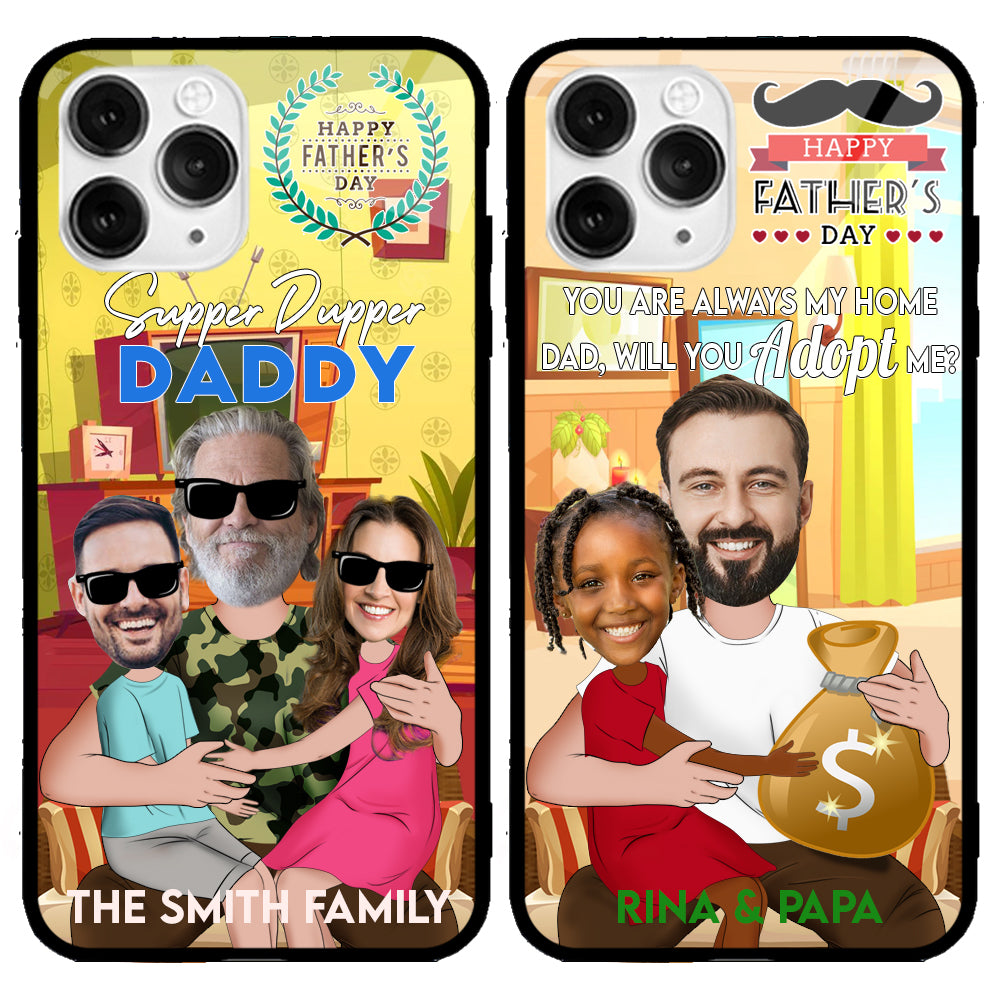 Happy Father Day - Cute Cartoon Frame Upload Photo - Custom Name, clothes - Gift for father, Step father Birthday Gift Custom Phone case