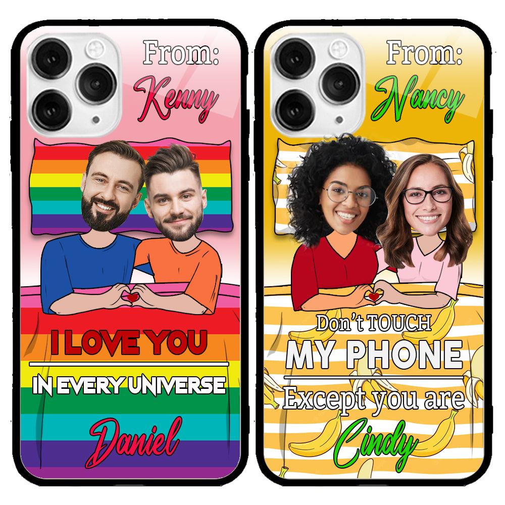 Happy Couple Day - Pride Day - LGBT - I love you in every universe - Cute Cartoon Frame Upload Photo - Custom Name, clothes - Gift for Couple, Birthday Gift Custom Phone case